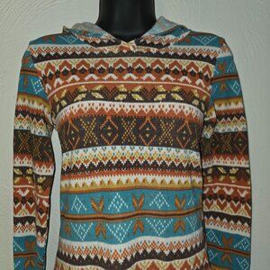 Teenbell Boho Tribal Print Hooded Sweater Dress Jumper - Size Small